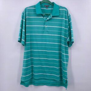 Peter Millar Summer Comfort Green/White Stripe Polo Shirt Men's Size Large